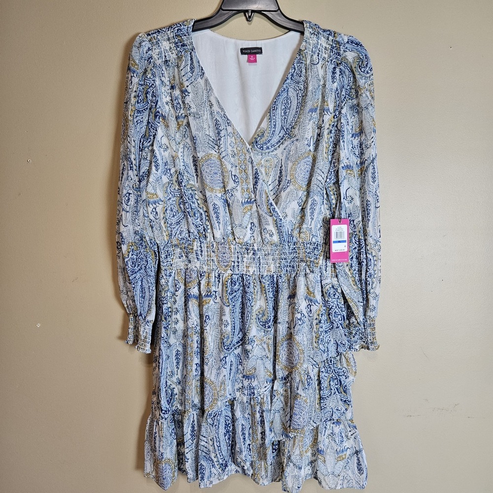 Vince Camuto XL‎ Boho Paisley Midi Dress Blue Gold NWT